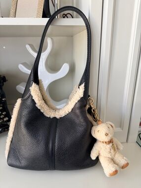 COACH Brooklyn 28 Genuine Shearling Shoulder Bag Purse Black Leather BRAND NEW